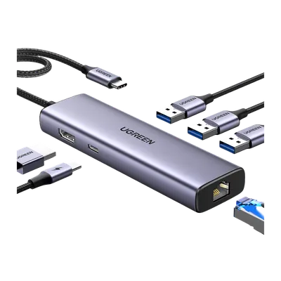 UGREEN Revodok Hub USB-C 6 em 1 (4K HDMI, Gigabit Ethernet, 100W PD)
